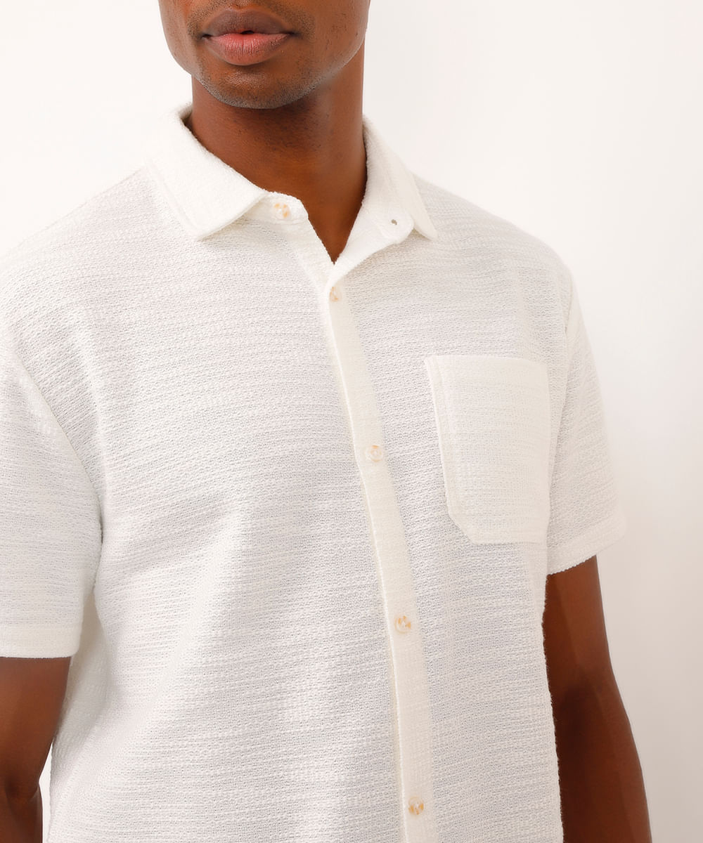 camisa masculina manga curta texturizada off white