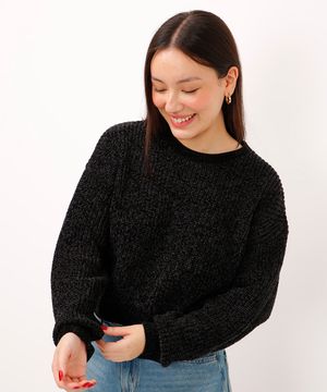 suéter de tricot chenille juvenil preto