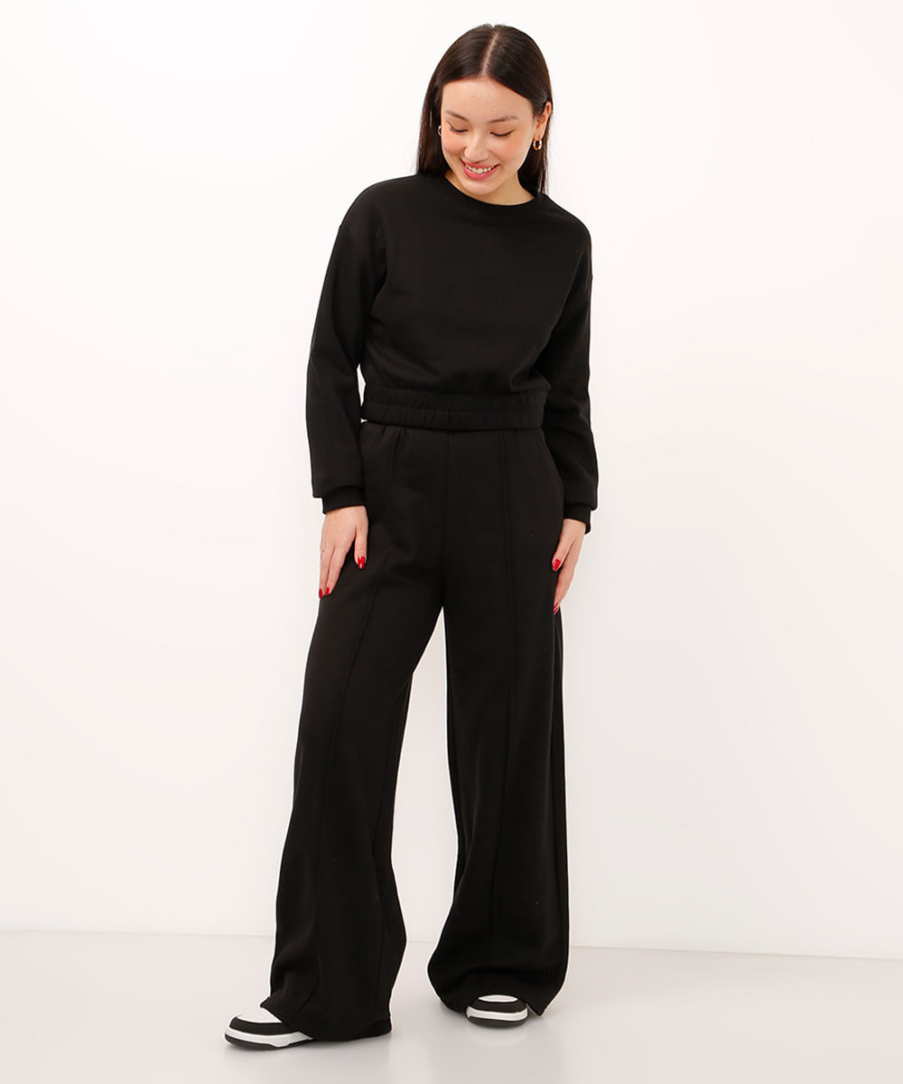 calça de moletom wide leg juvenil preta