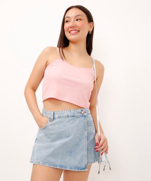 blusa de tule juvenil com strass alça fina rosa