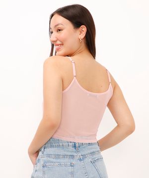 blusa de tule juvenil com strass alça fina rosa