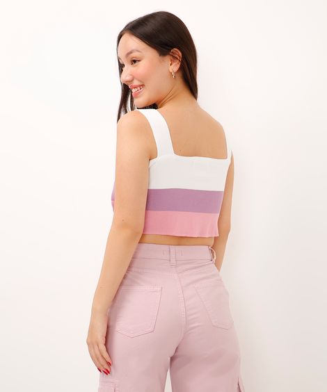 cropped de tricot juvenil listrado colorido