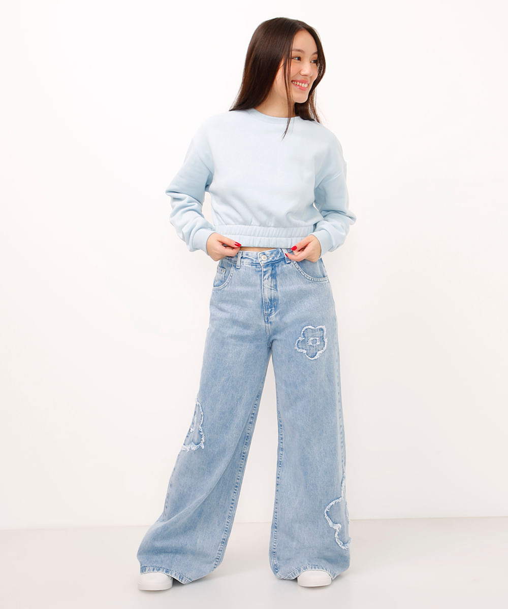 cropped de moletom juvenil azul claro