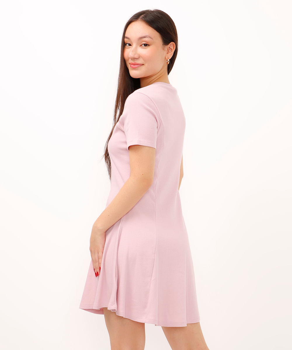 vestido de algodão juvenil evasê manga curta rosa