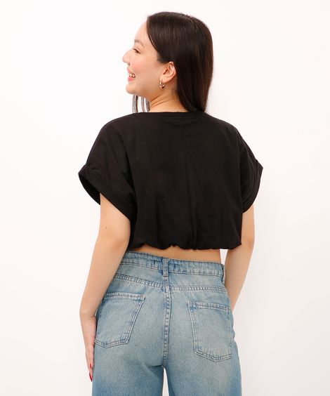 cropped de algodão juvenil balonê manga curta preto