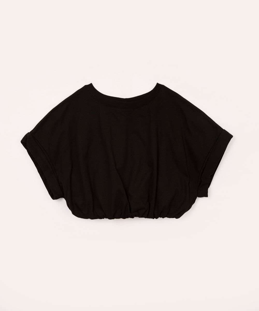 cropped de algodão juvenil balonê manga curta preto