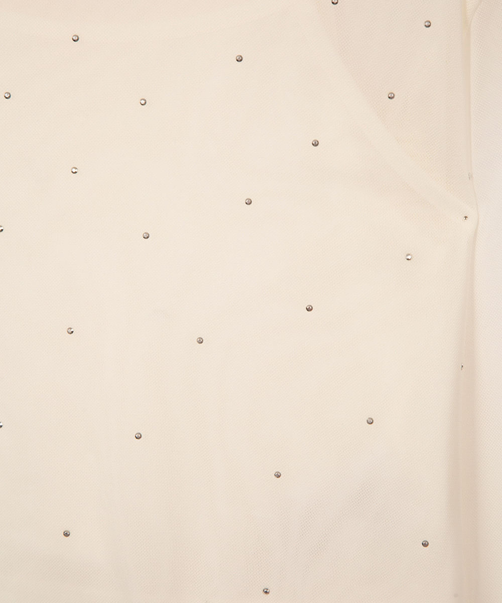 blusa de tule juvenil manga longa com brilho off white
