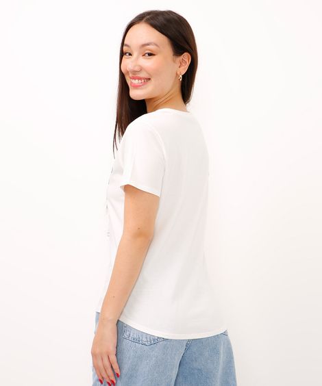 camiseta de algodão infantil stitch manga curta off white