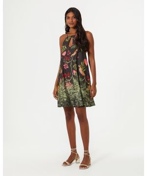 Vestido Curto Estampado Floral Degrade - Verde Militar