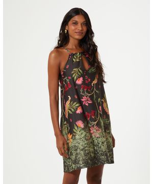 Vestido Curto Estampado Floral Degrade - Verde Militar