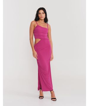 Vestido Justo Malha Franzido Alca Fina - Fucsia (Cromberry 7309)