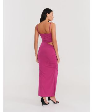 Vestido Justo Malha Franzido Alca Fina - Fucsia (Cromberry 7309)