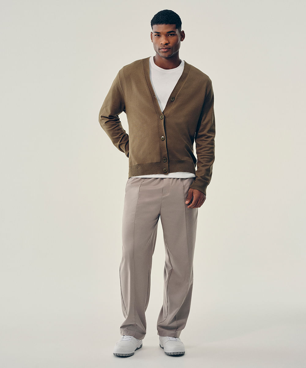 cardigan de tricot gola v verde militar