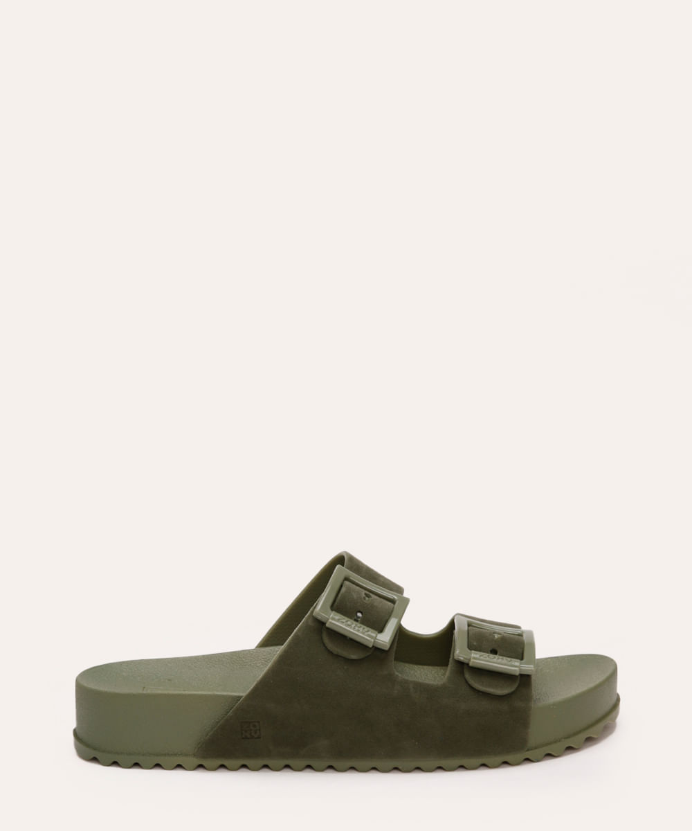 papete feminina zaxy de suede com fivela verde