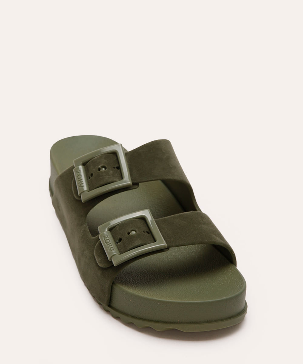 papete feminina zaxy de suede com fivela verde