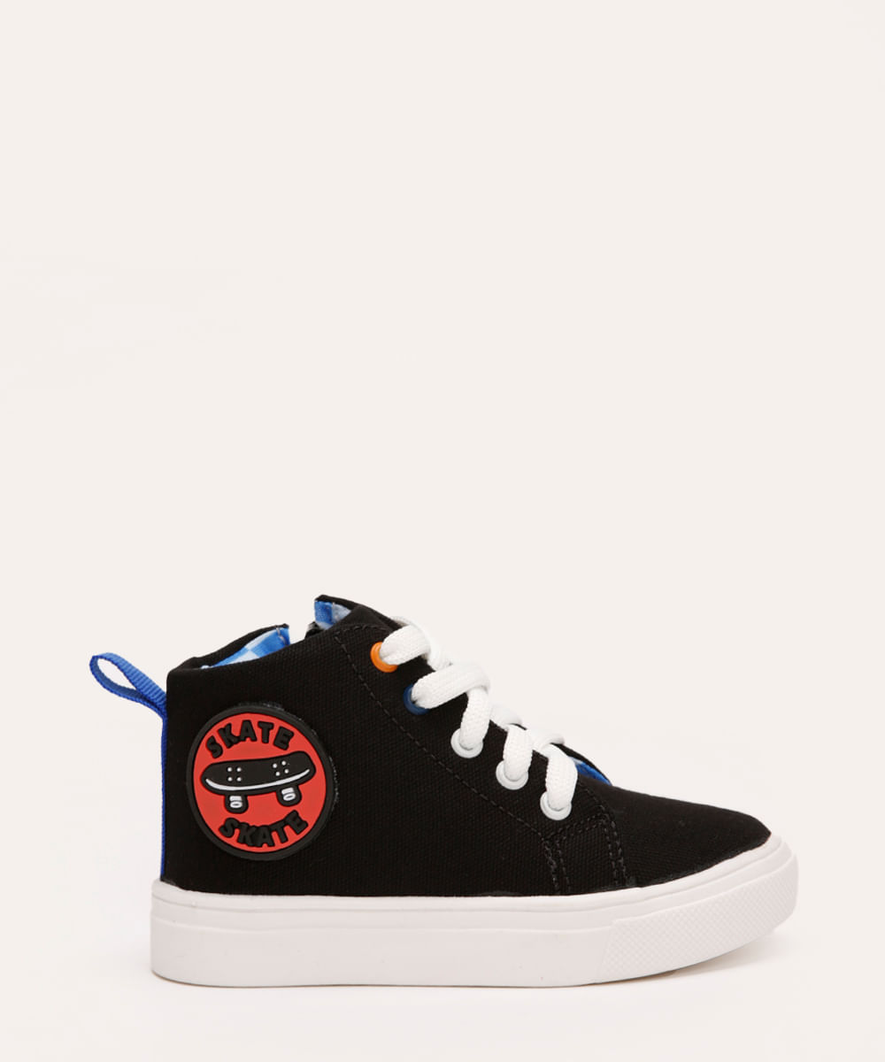tênis casual infantil cano médio com zíper preto