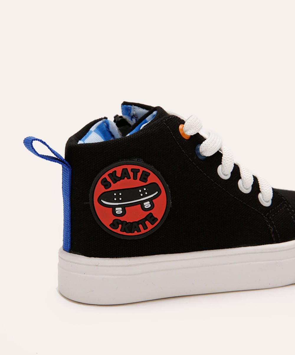 tênis casual infantil cano médio com zíper preto