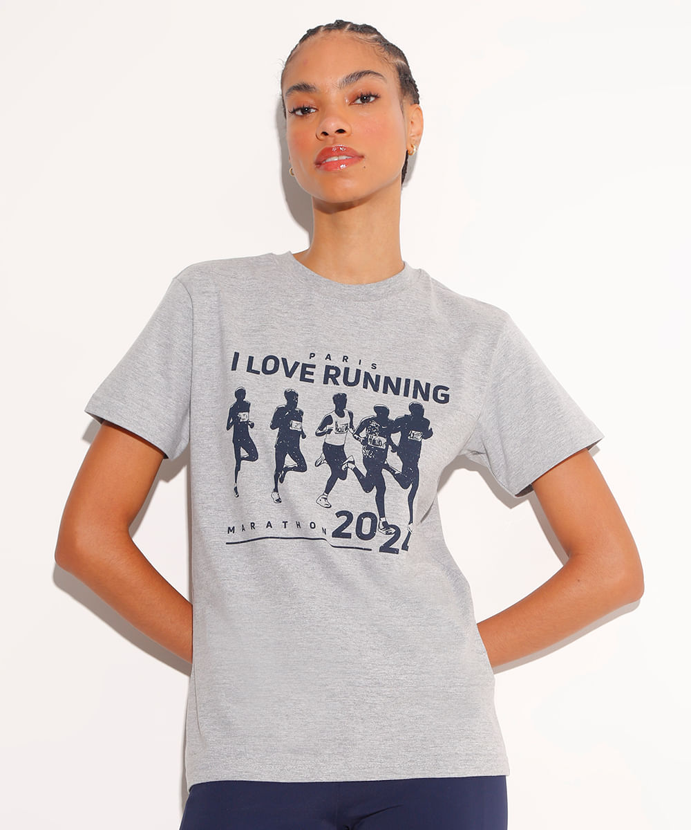 camiseta de algodão i love runnig mindset cinza mescla