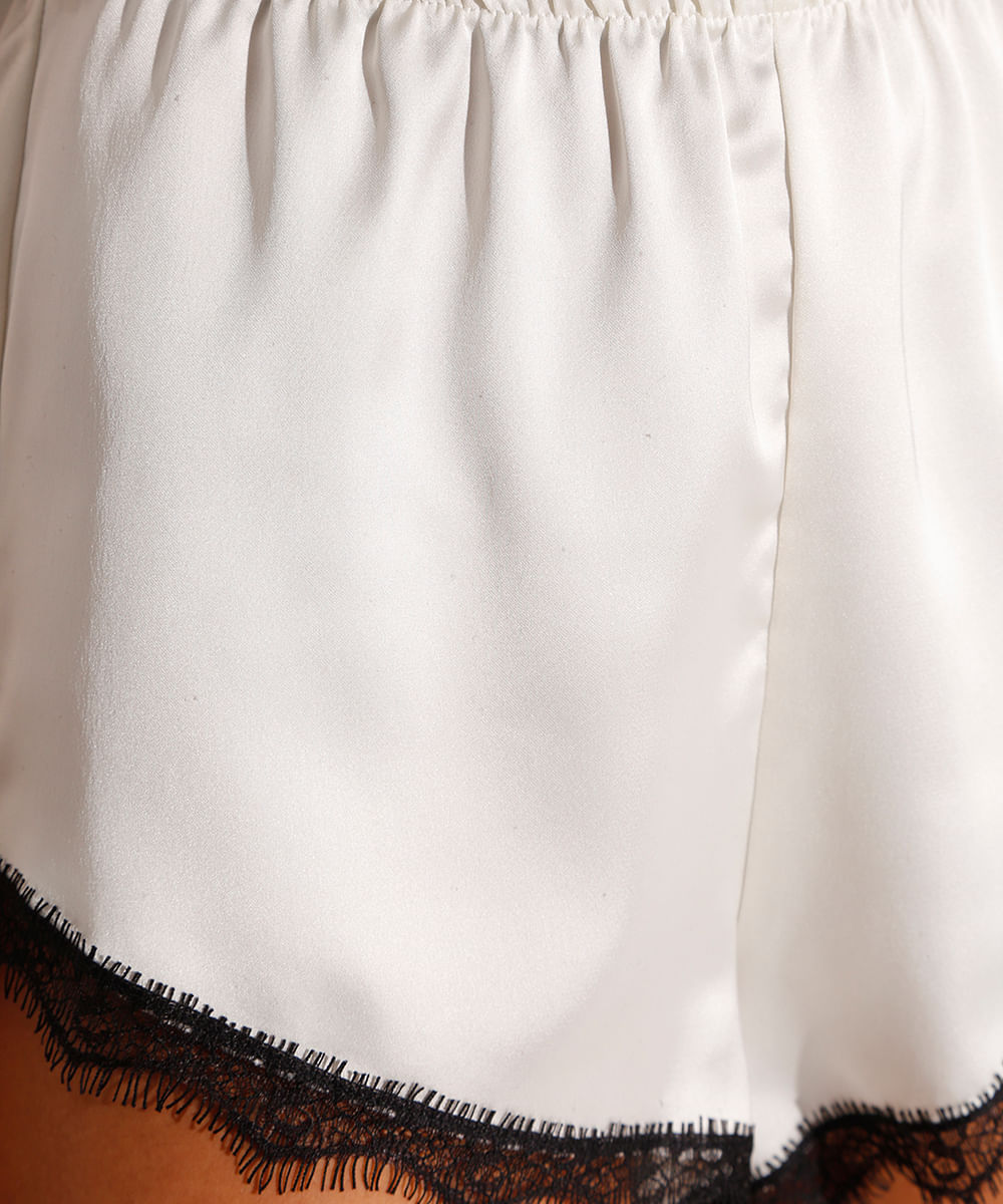 short curto acetinado com renda mindset off white