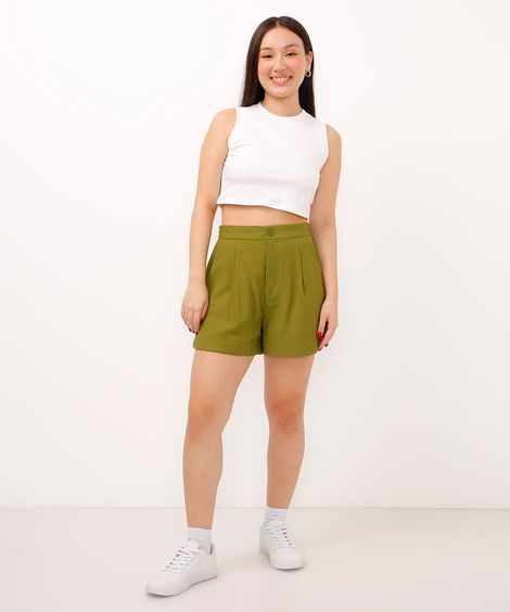 short de viscose cintura alta verde
