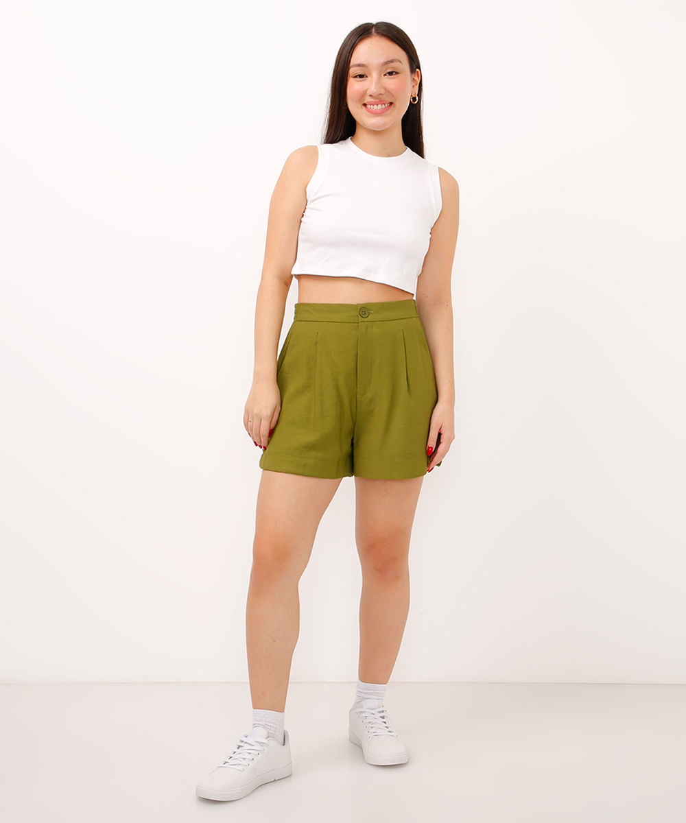 short de viscose cintura alta verde