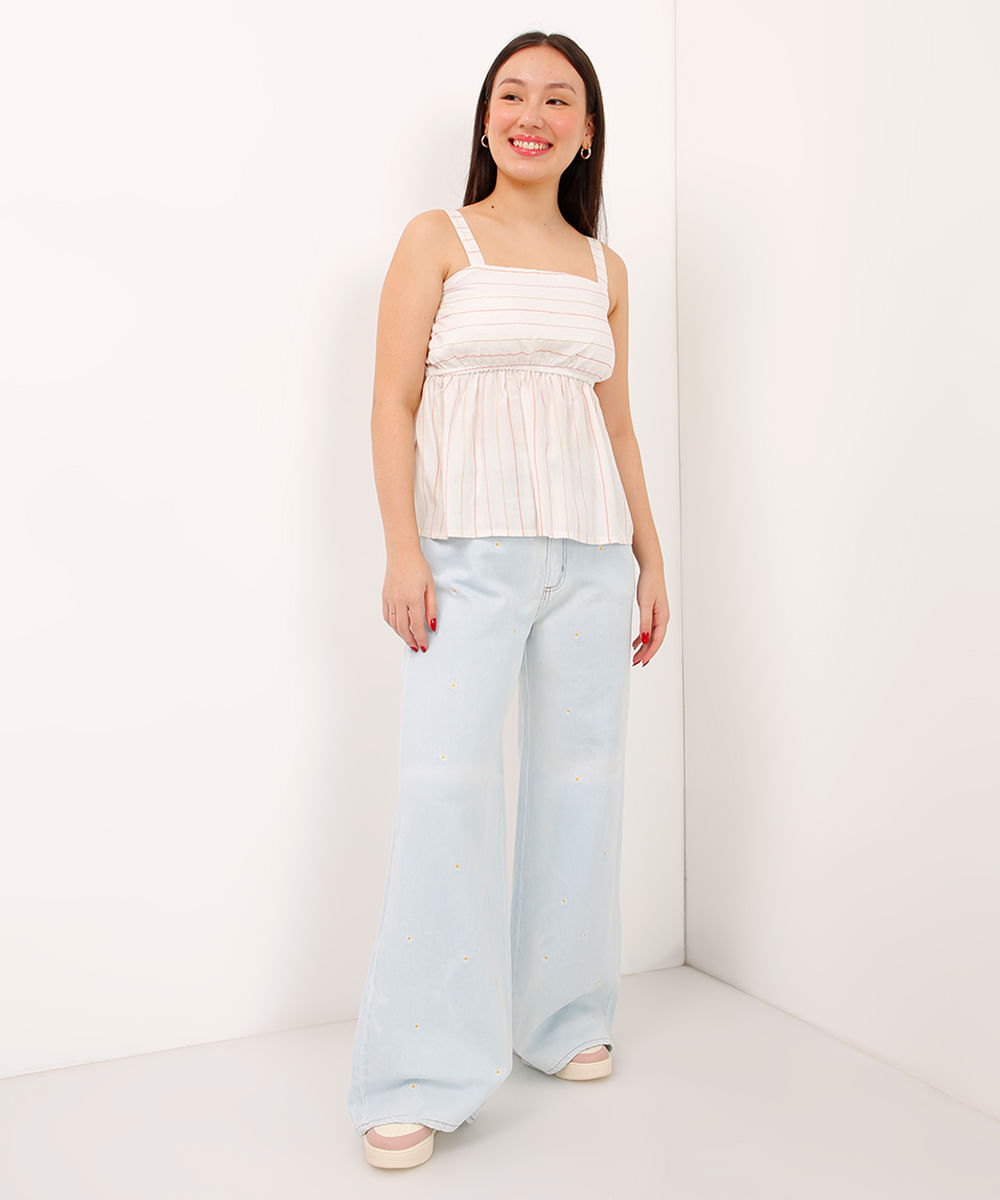 bata infantil de viscose listrada off white