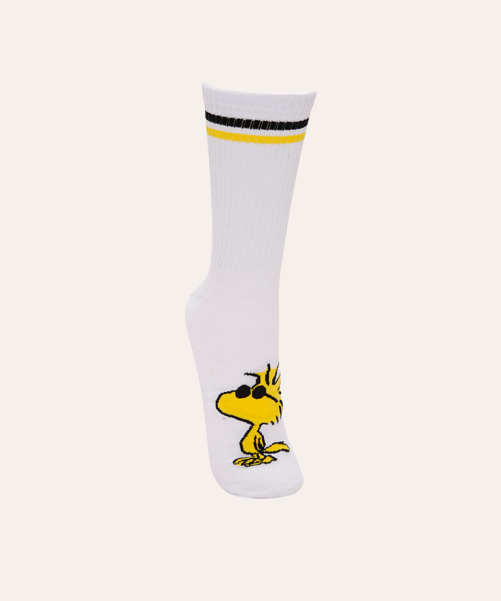 meia de algodão cano alto snoopy branco