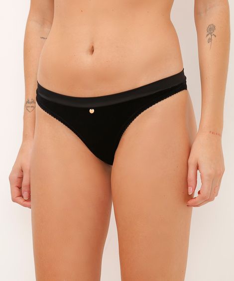 calcinha biquini acetinado com veludo preto