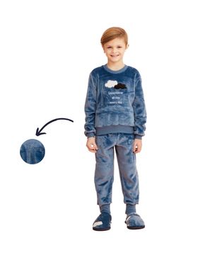 Pijama Longo Infantil Menino Fleece Estampa Nuvens Coleção Dreams Azul