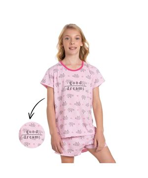 Pijama Short Doll Juvenil Menina Manga Curta Estampa Ovelhas Rosa