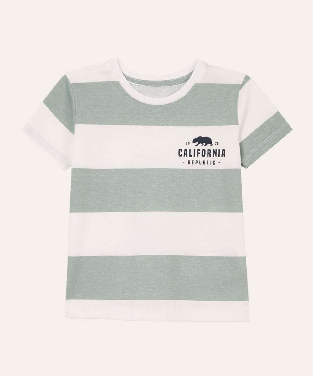 camiseta de algodão infantil manga curta listrada verde