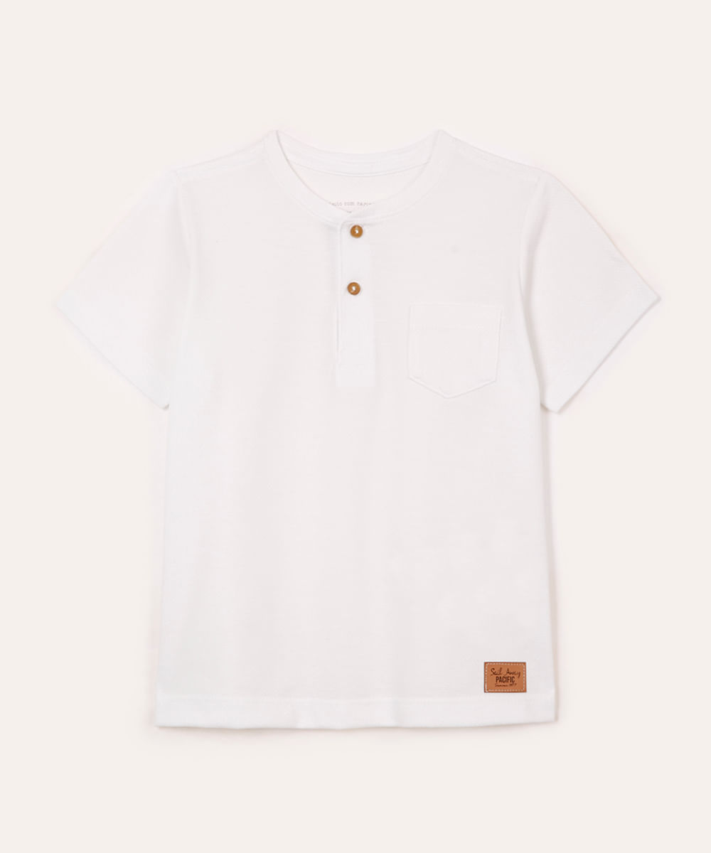 camiseta de algodão infantil com bolso manga curta off white