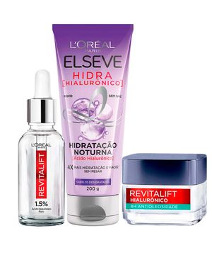 L’Oréal Hialurônico Kit – Creme Facial Anti-Idade Noturno + Sérum Preenchedor Facial + Creme Capilar Noturno