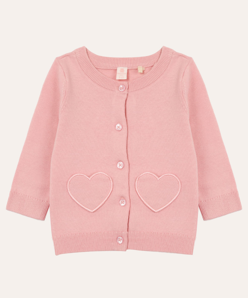 cardigan de tricot infantil com coração rosa