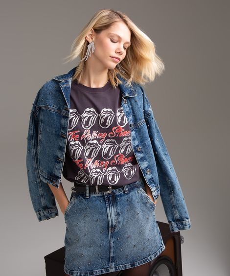 camiseta de algodão the rolling stones metalizada cinza