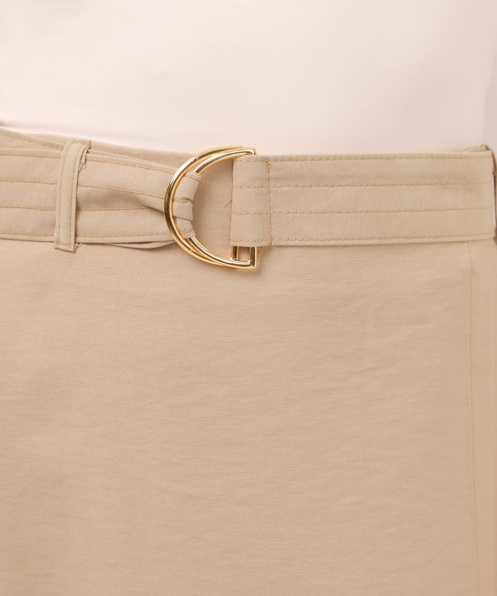 saia midi de viscose transpassada com cinto bege
