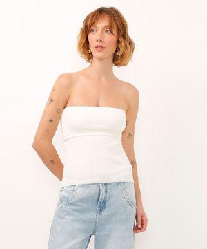 blusa sem alça de tricot  off white