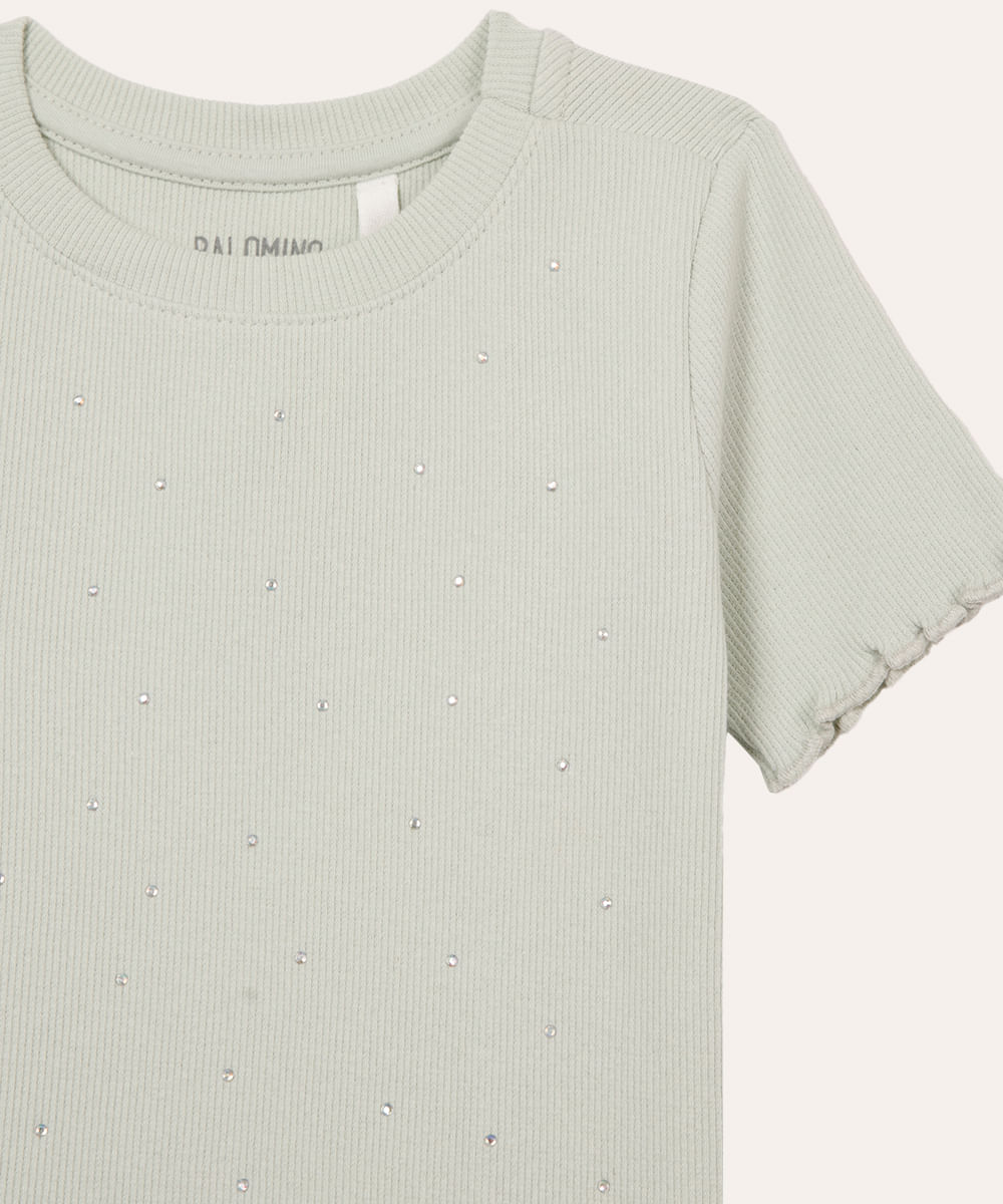 blusa infantil de algodão com brilho manga curta verde