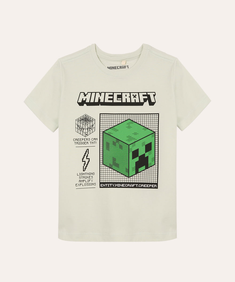 camiseta de algodão infantil minecraft verde