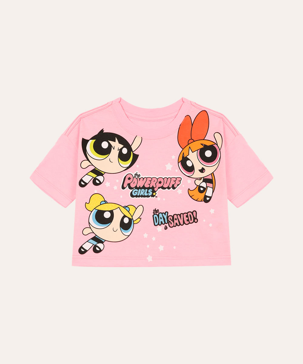 blusa de algodão infantil meninas super poderosas rosa