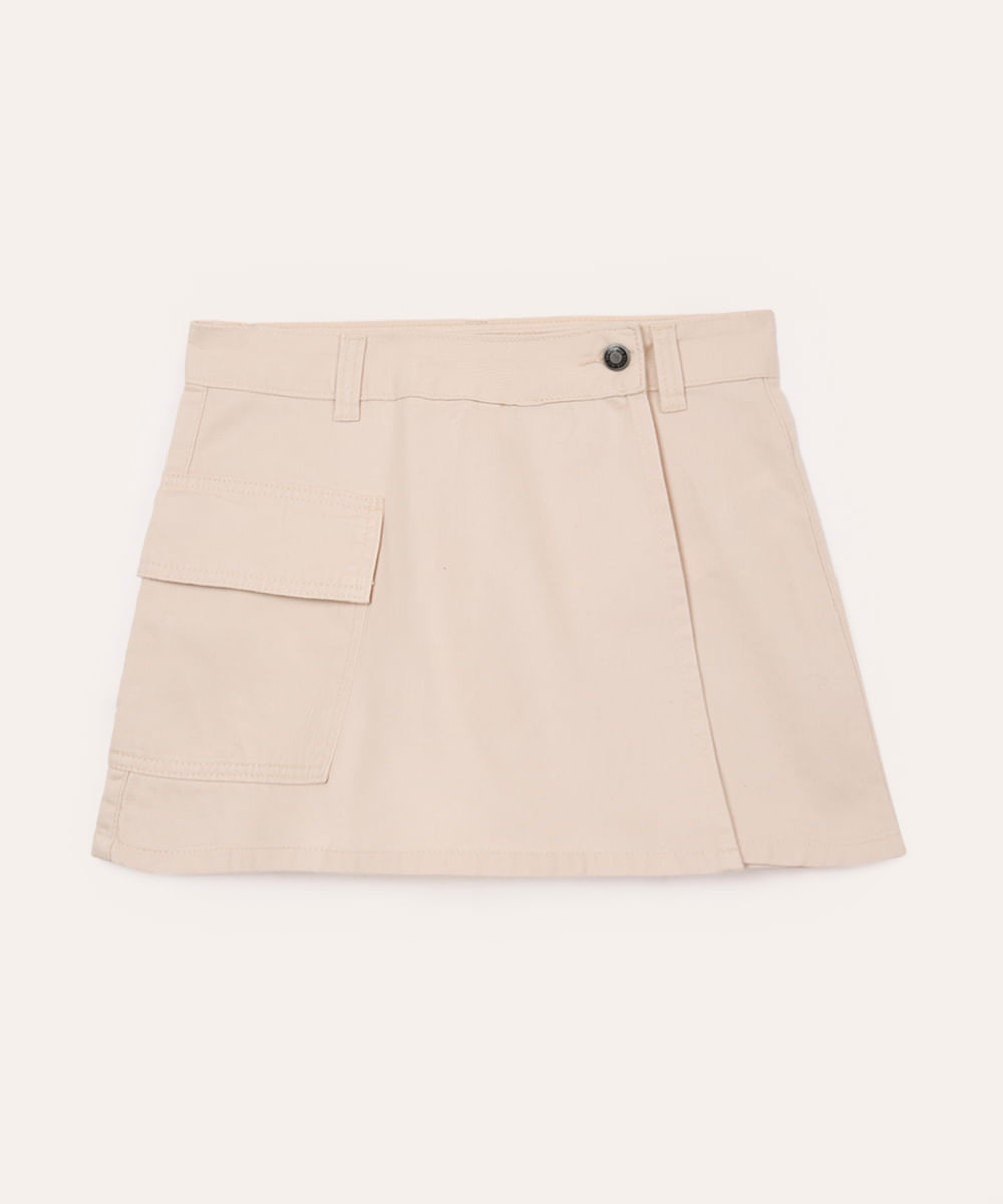 short saia cargo de sarja juvenil bege