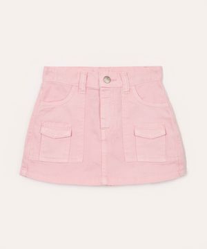 short saia infantil de sarja cargo rosa