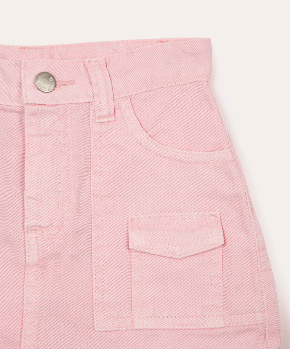 short saia infantil de sarja cargo rosa