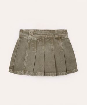 short saia infantil de sarja plissado transpassado verde