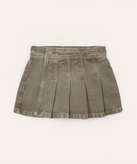short saia infantil de sarja plissado transpassado verde