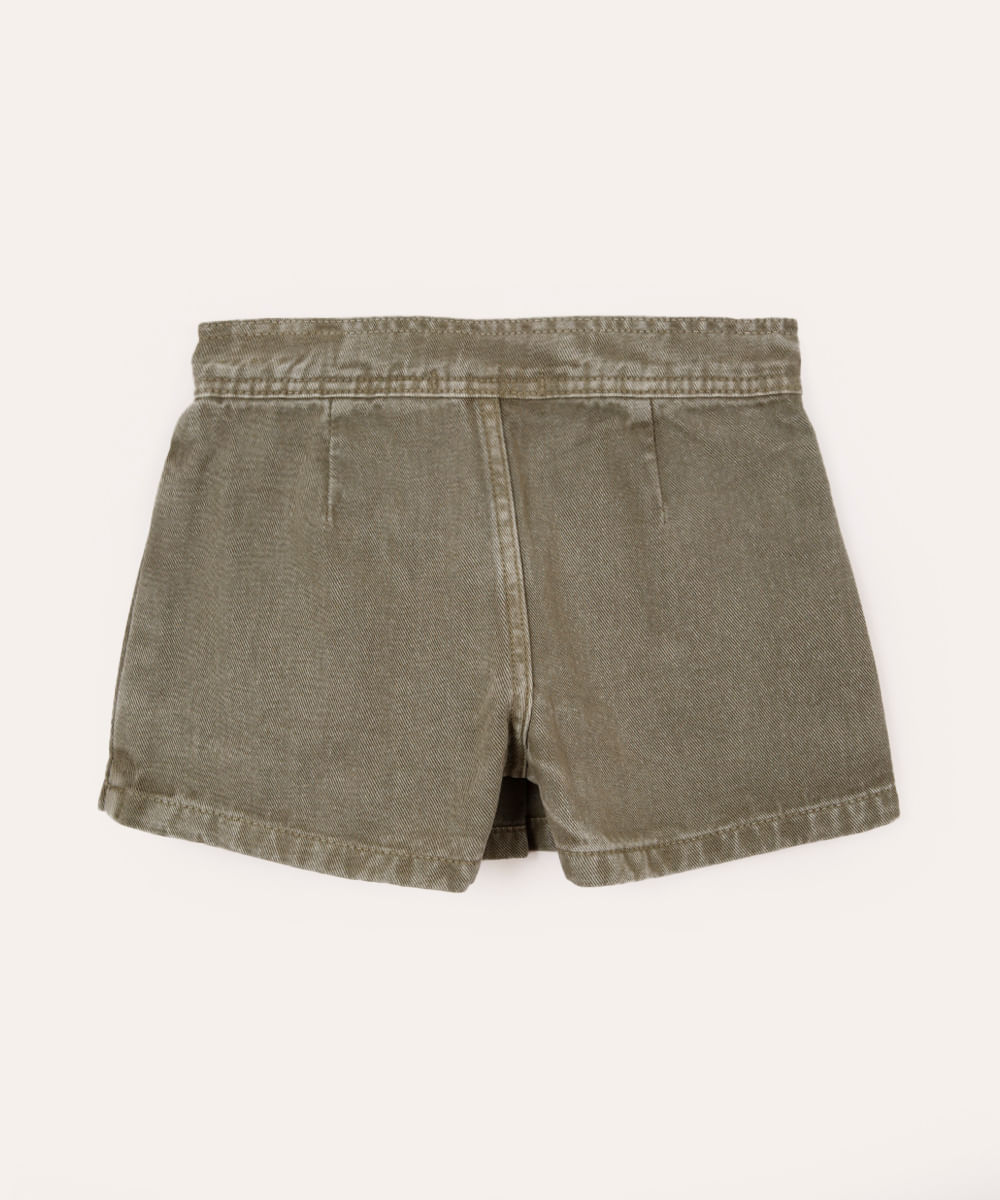 short saia infantil de sarja plissado transpassado verde