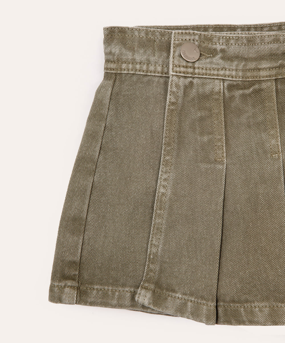 short saia infantil de sarja plissado transpassado verde