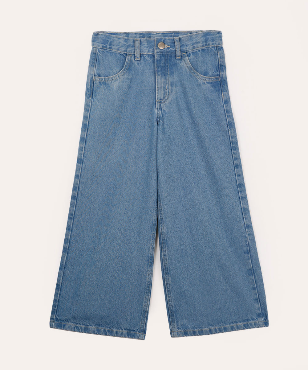 calça jeans wide leg infantil azul