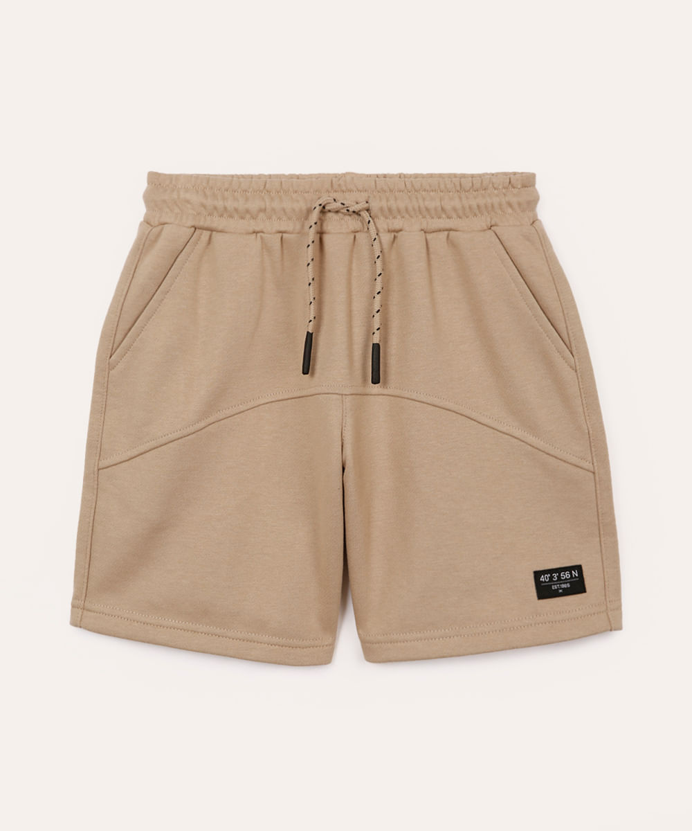 bermuda de moletom infantil com recorte bege