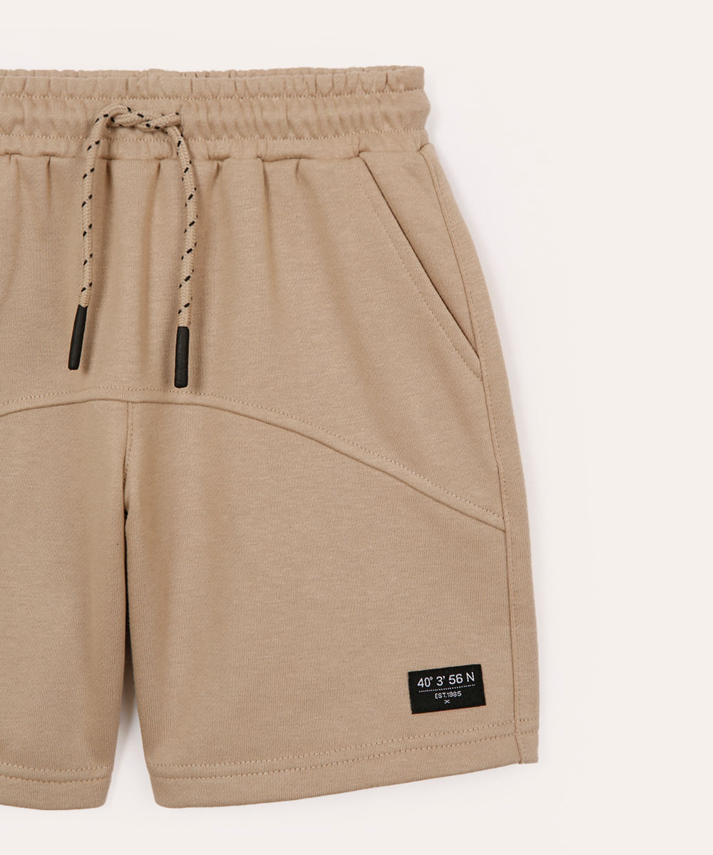 bermuda de moletom infantil com recorte bege